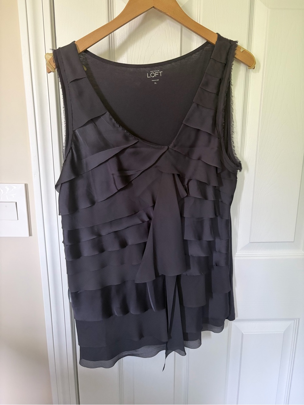 LOFT Charcoal Layered Ruffle Sleeveless Camisole